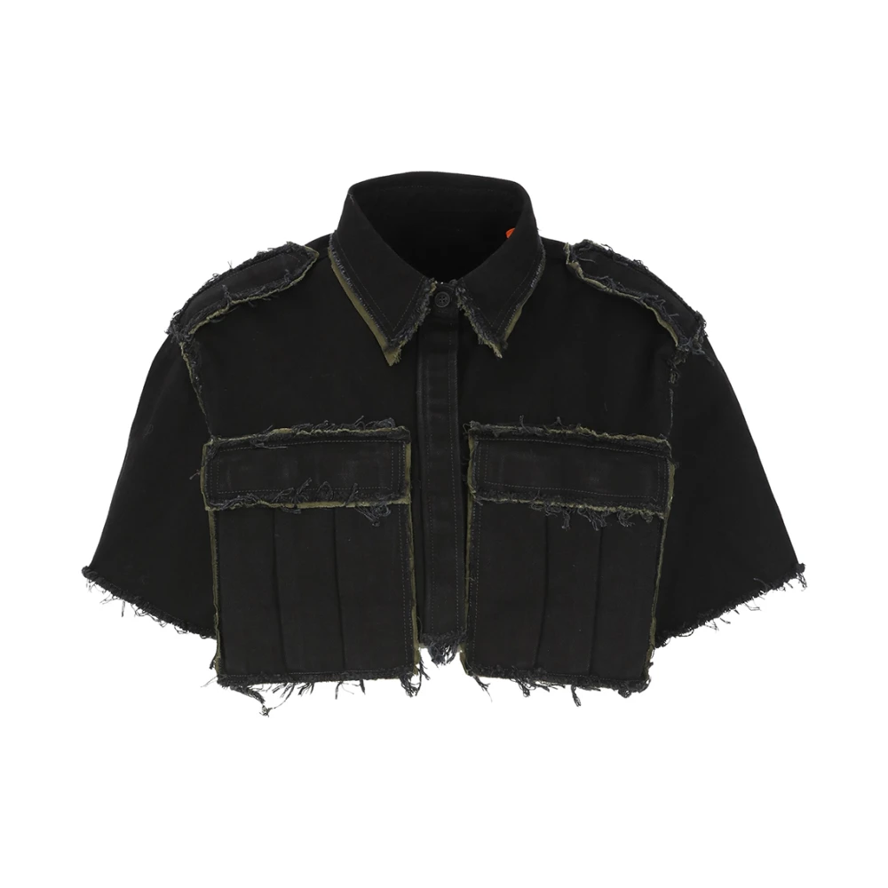 Heron Preston Zwarte katoenen shirt met klittenband details Black Dames