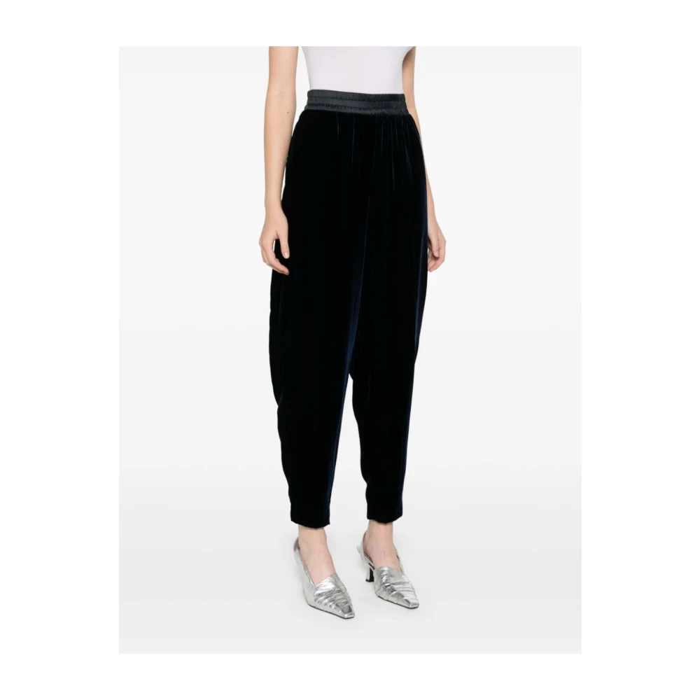 Emporio Armani Blauwe Velvet Broek Mid-Rise Tapered Pijp Blue Dames