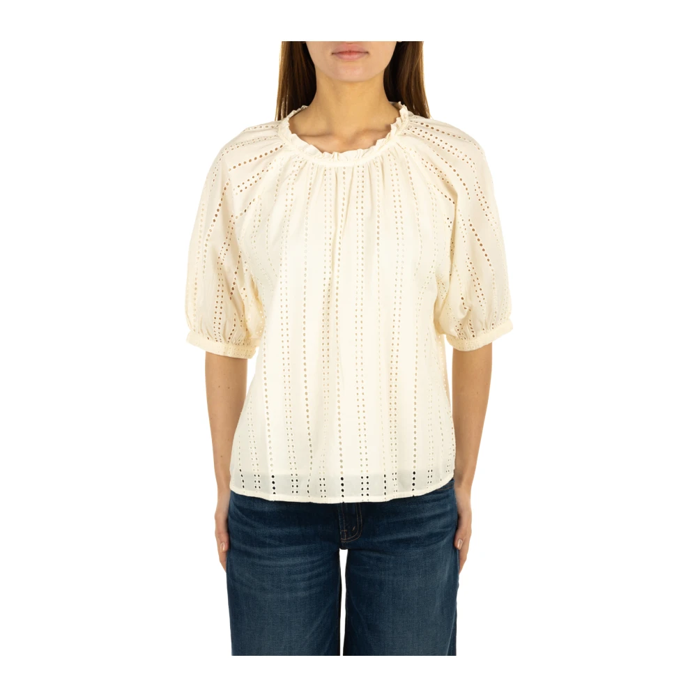 Woolrich Witte Sweaters Broderie Anglaise Blouse White Dames