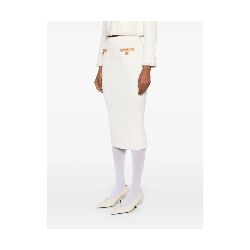 Self Portrait Beige Kralen Elastische Taille Rok White Dames