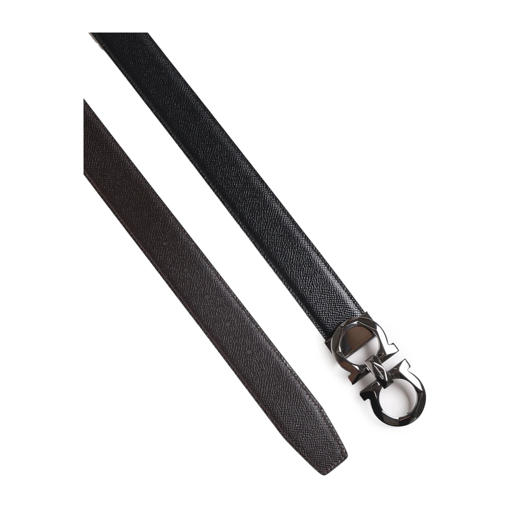 Salvatore Ferragamo Zwart Leren Iconische Gesp Riem Black Heren