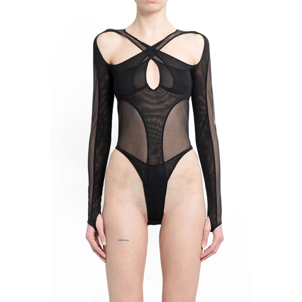 Mugler Genomskinlig Korsad Fram Cut-Out Klänning Black, Dam