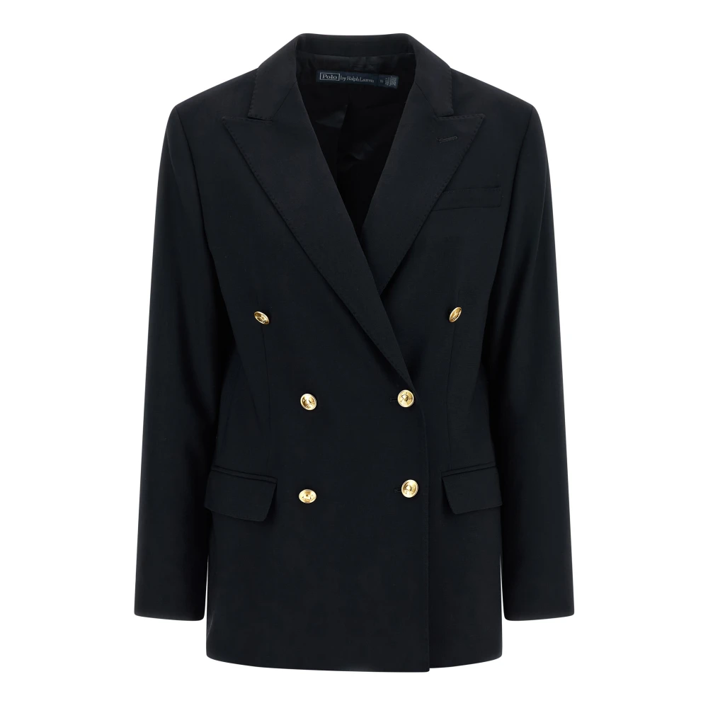 Polo Ralph Lauren Women's Blue Blazers, 2XS, Double-Breasted Wool Crepe Blazer