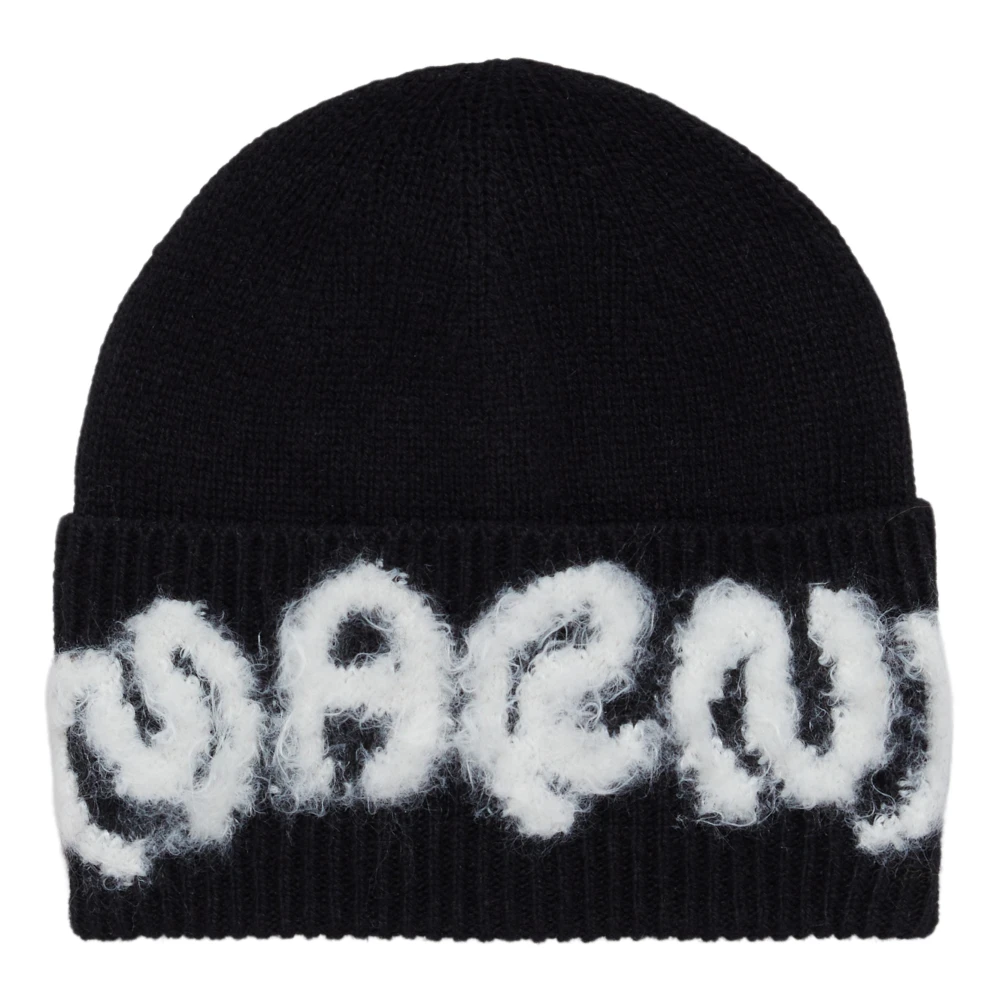 Marni Shetland Wol Logo Beanie Hoed Black Heren