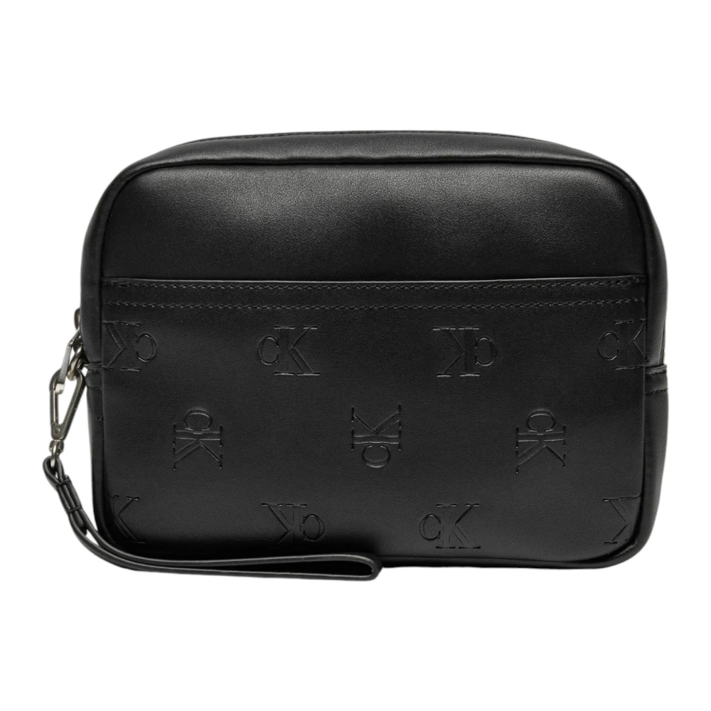 Calvin Klein Zwarte Polyurethaan Rits Tas Black Heren