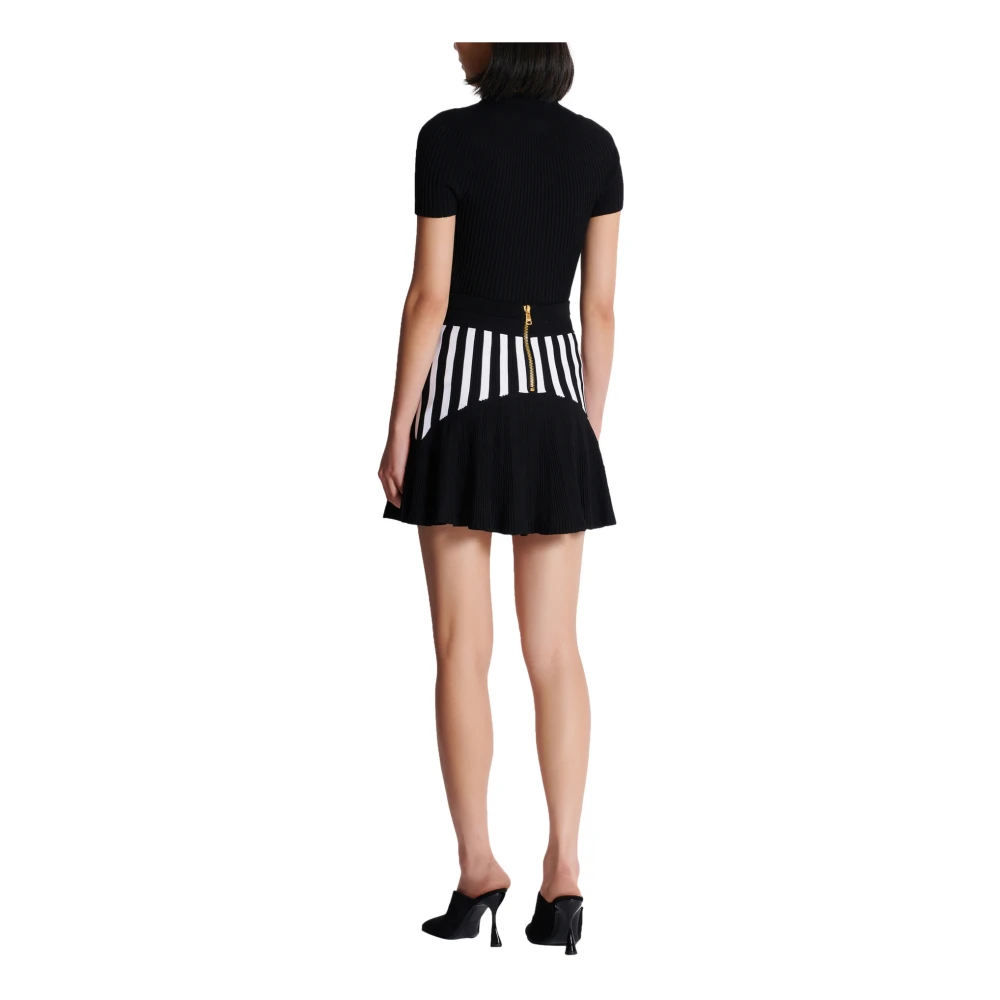 Balmain Geplooide gestreepte gebreide rok Black Dames