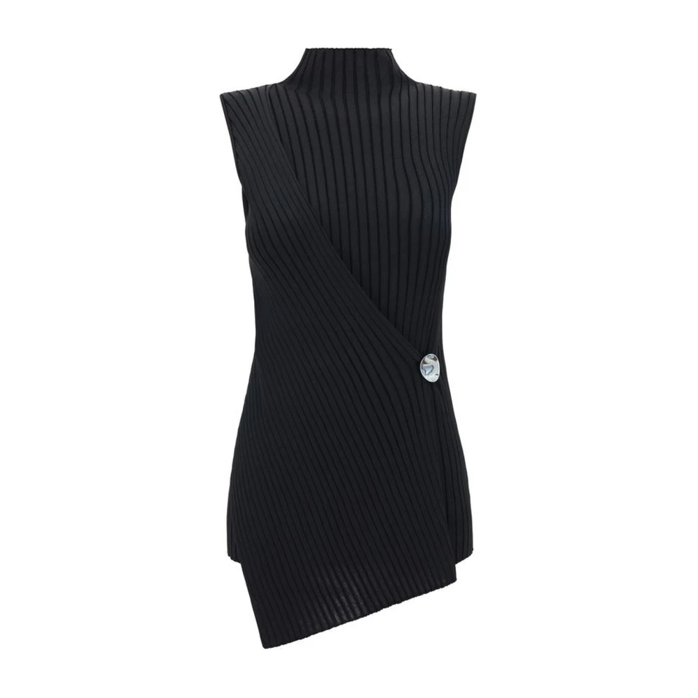 Jil Sander Geribbelde mouwloze top met asymmetrische zoom Black Dames