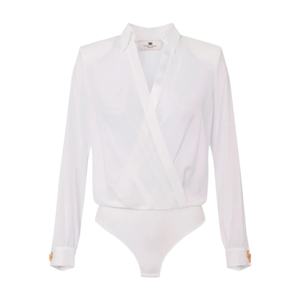 Elisabetta Franchi Georgette Jacquard Lettering Cross-Neck Shirt White Dames