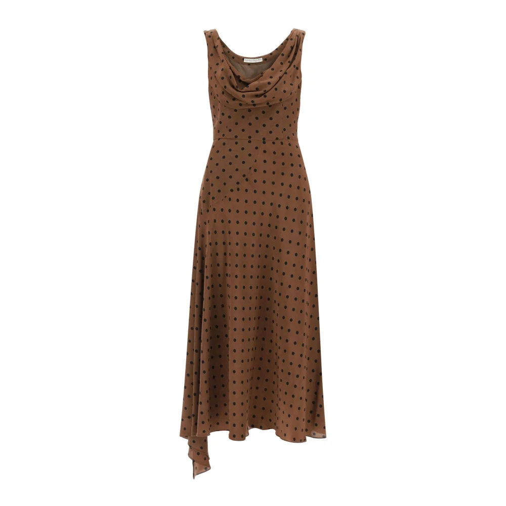 Alessandra Rich Polka Dot Zijden Midi Jurk Brown Dames