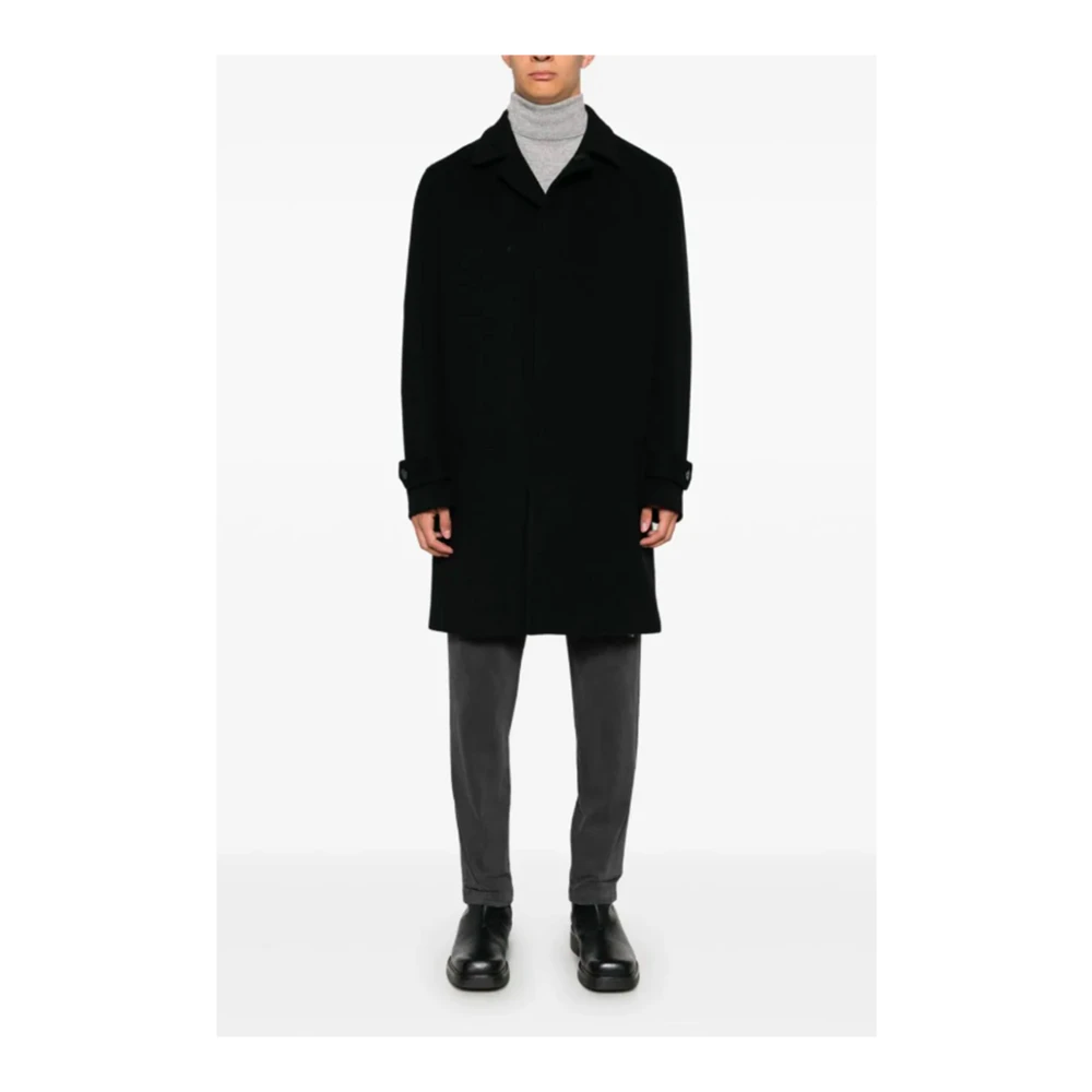 Lardini Zwarte wollen Cubaanse kraagjas Black Heren