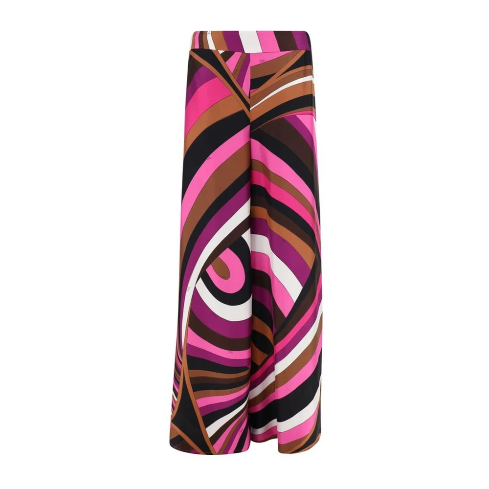 EMILIO PUCCI Zijden Wijde Hoge Taille Broek met Iconisch Iris Patroon Multicolor Dames