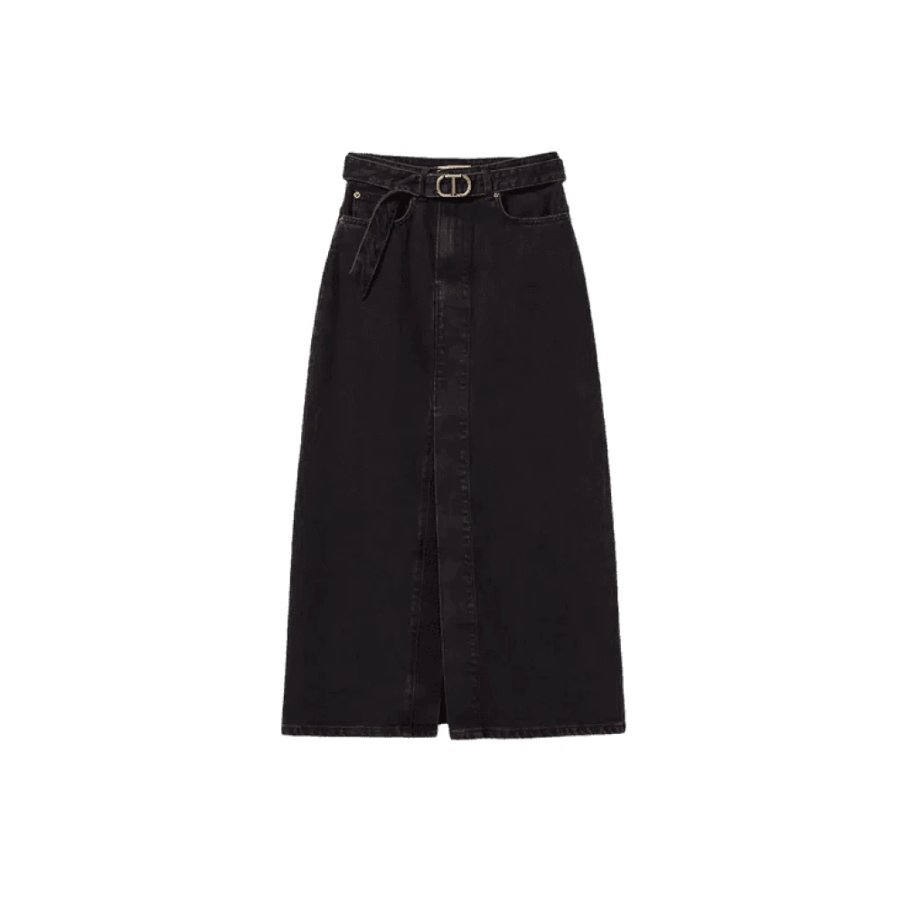 Twinset Zwarte denim jeans rok met riem Black Dames
