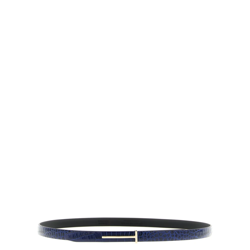 Tom Ford Women's Blue Leather Belt With Glossy Effect Crocodile Print