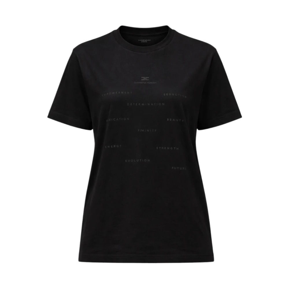 Elisabetta Franchi Black T-Shirts, Female, 2XL, Printed T-Shirt
