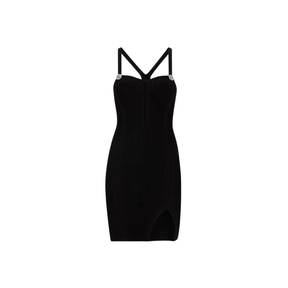 Roberto Cavalli Women's Black Gemstone Embellished Ribbed-Knit Mini Dress - Party Dresses - Xl - Dresses