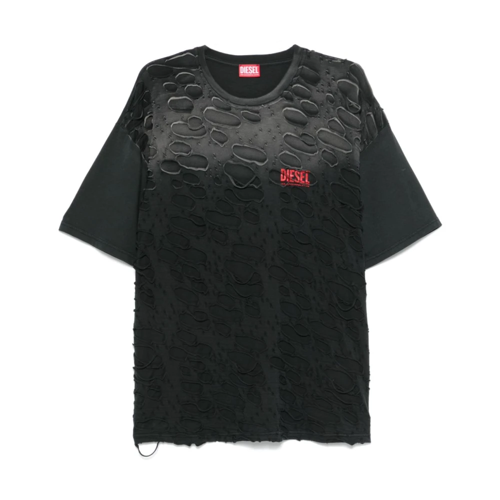 Diesel Zwart Logo Print Crew Neck T-shirt Black Heren