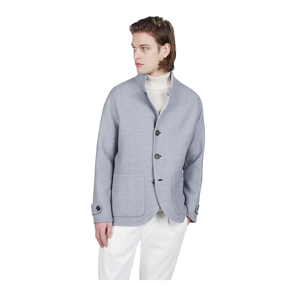 Eleventy Omkeerbare Wollen Jas Chevron Patroon Gray Heren