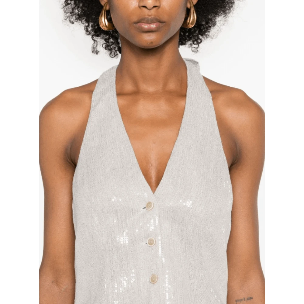 BRUNELLO CUCINELLI Paillet Halternek Jumpsuit Beige Dames