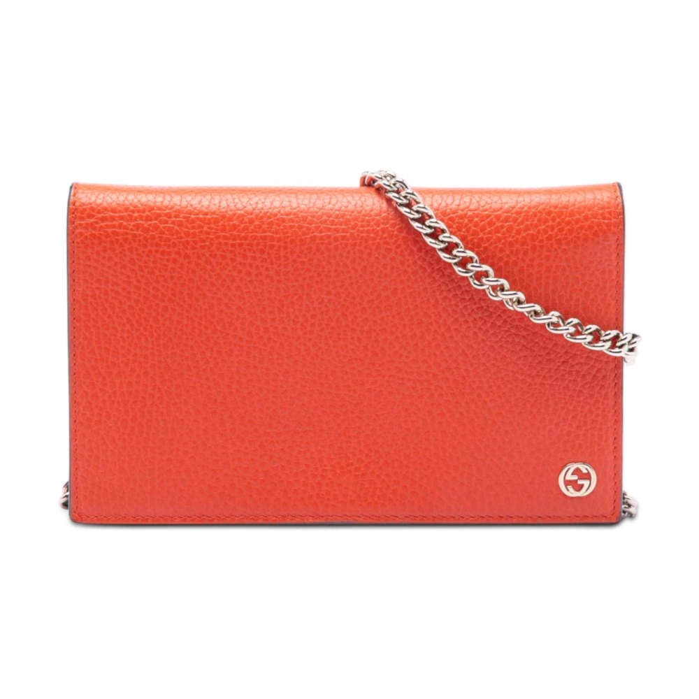 Gucci Vintage Women's Orange Pre-Owned Chain Leather Wallet