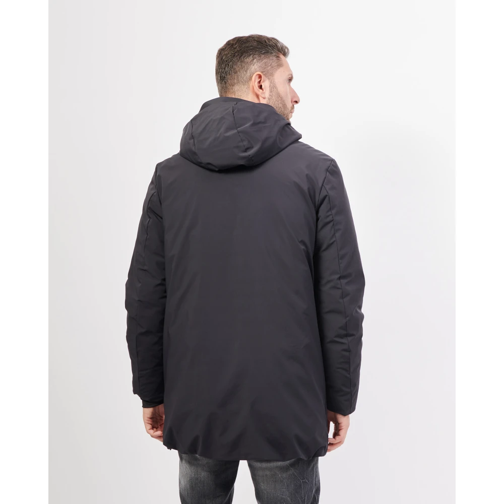 Invicta Zwarte Lange Winterjas met Afneembare Capuchon Black Heren