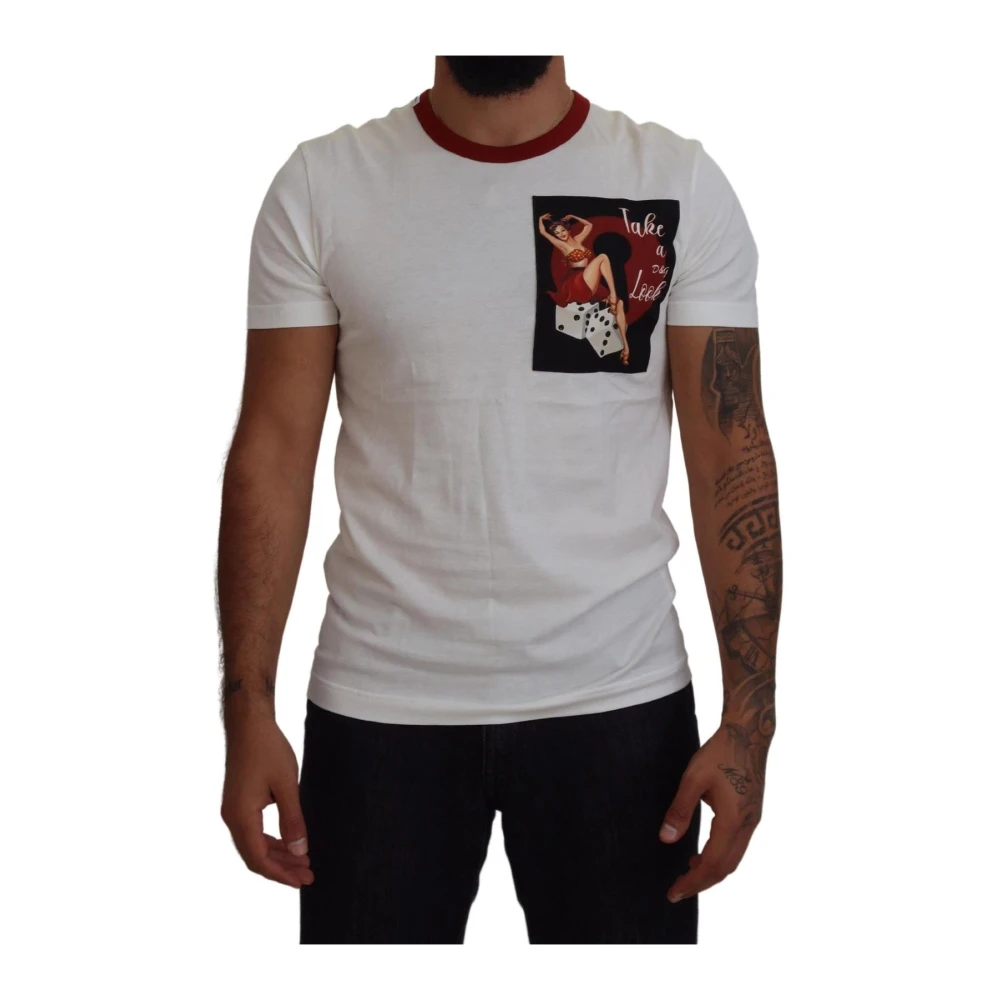 Dolce & Gabbana Men's White T-Shirts, Xs, Logo Graphic Cotton Tee