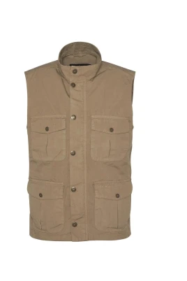 Beige Bomullsgilet med Knappar och Dragkedja