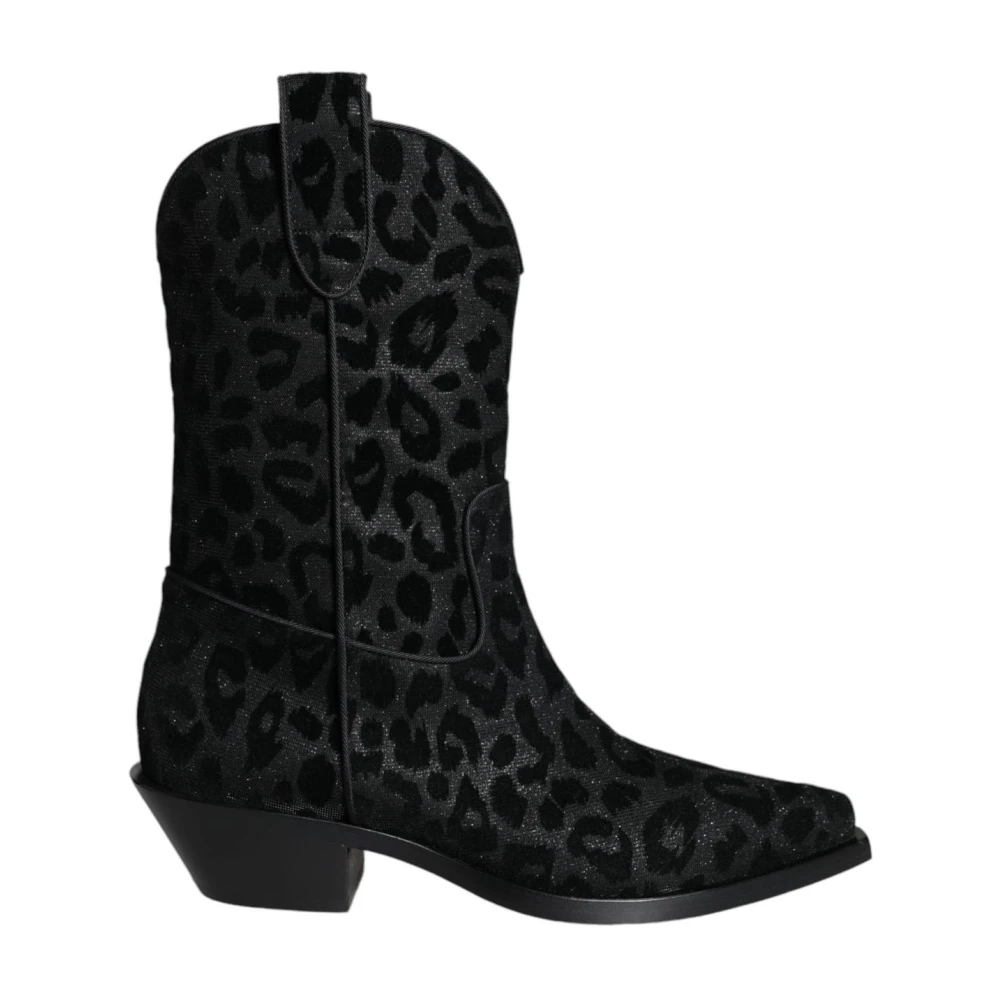 Dolce & Gabbana Luipaardprint Cowboy Laarzen met Leren Zool Black Dames