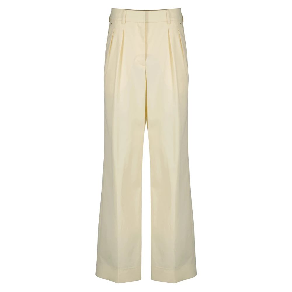 Moncler Women's White Wide Trousers, Xs, Cotton Gabardine Wide-Leg Tailored Trousers