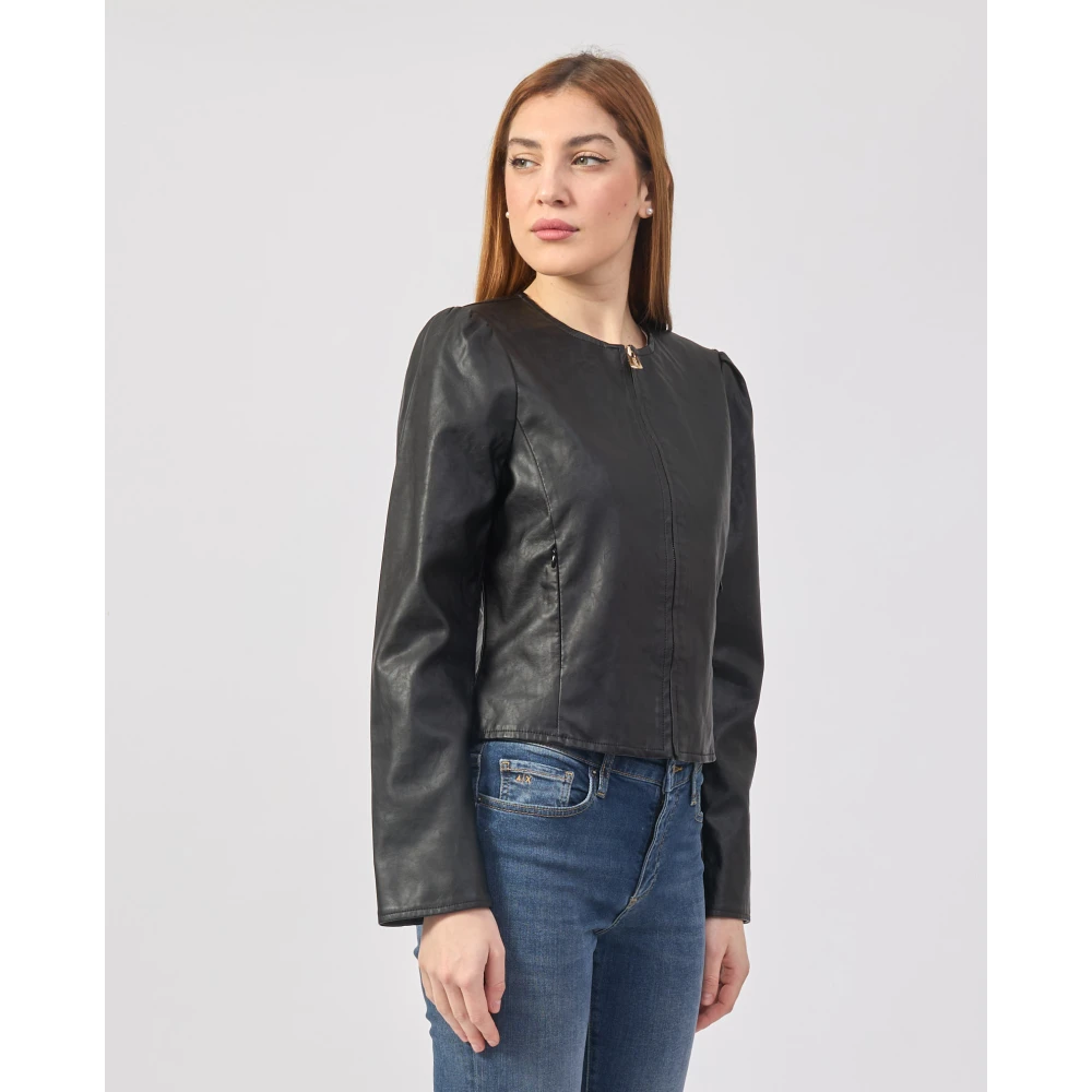 YES ZEE Zwarte leren jas met strepen Black Dames