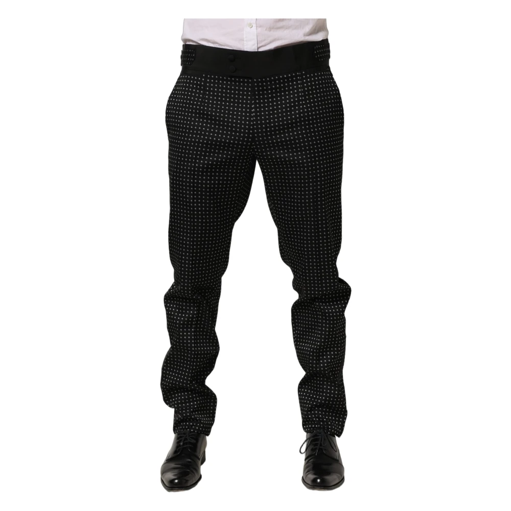 Dolce & Gabbana Slim-Fit Trousers, Male, 2XL, Polka Dot Cotton Dress Trousers Black