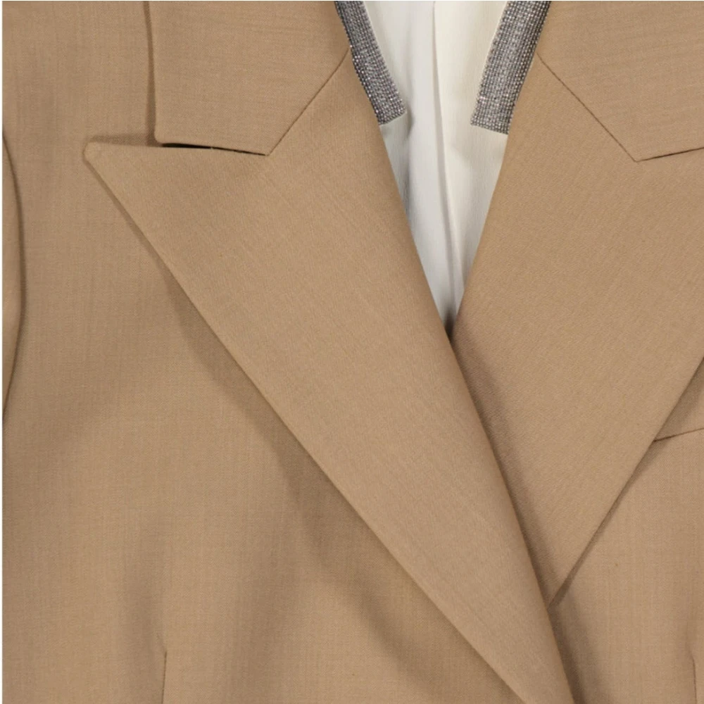 BRUNELLO CUCINELLI Bruine Wol Damesjas met Dubbele Rij Knopen Brown Dames
