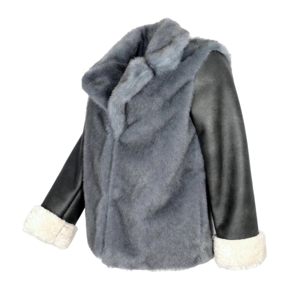 Kaos Grijze Nepbontjas Elegante Stijl Gray Dames