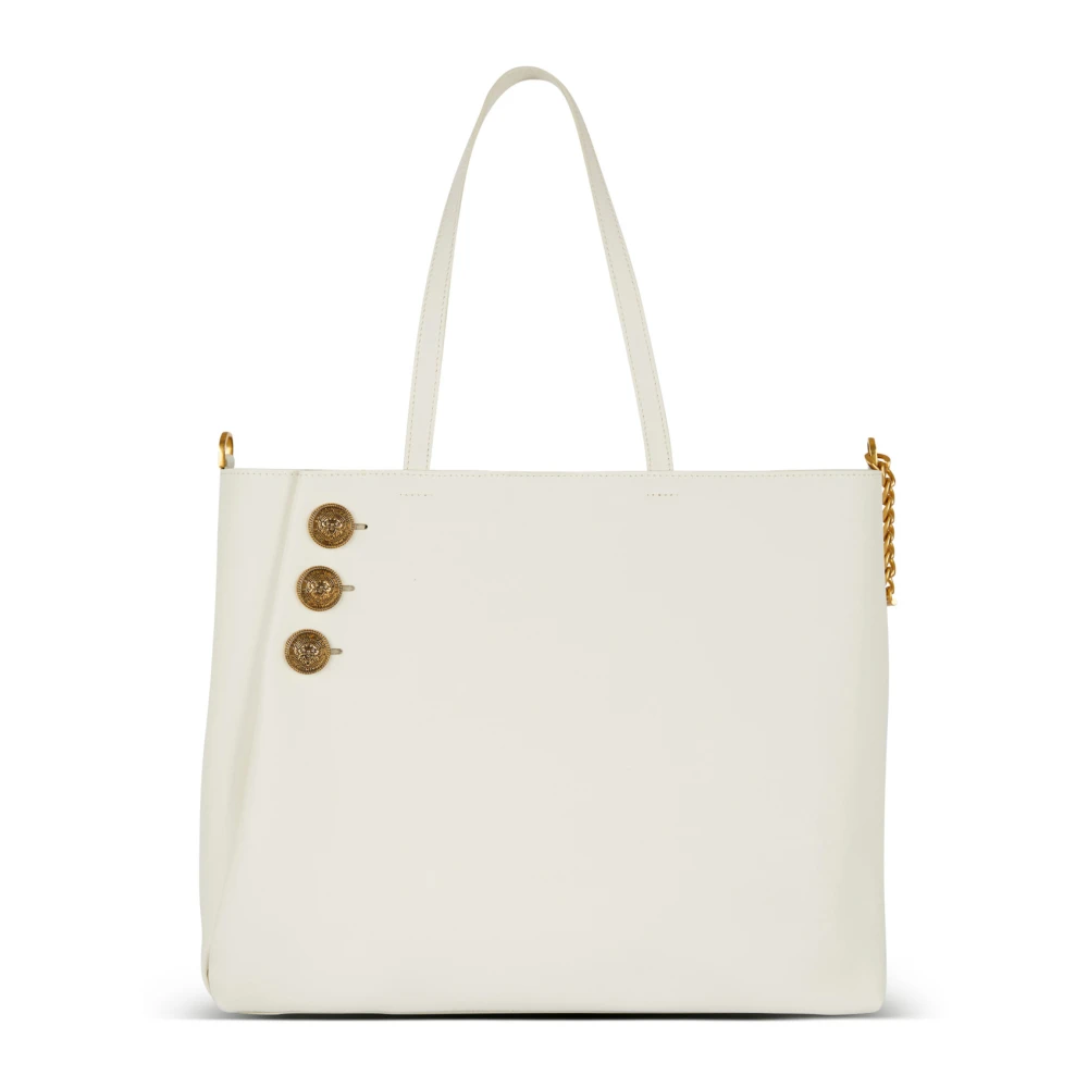 Balmain Emblème Leren Tote Tas White Dames