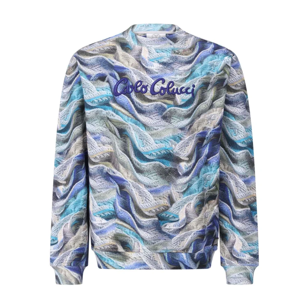 Carlo Colucci Men's Multicolor Printed Sweatshirt With Logo Patch - Sweatshirts - L - Sweatshirts & Hoodies