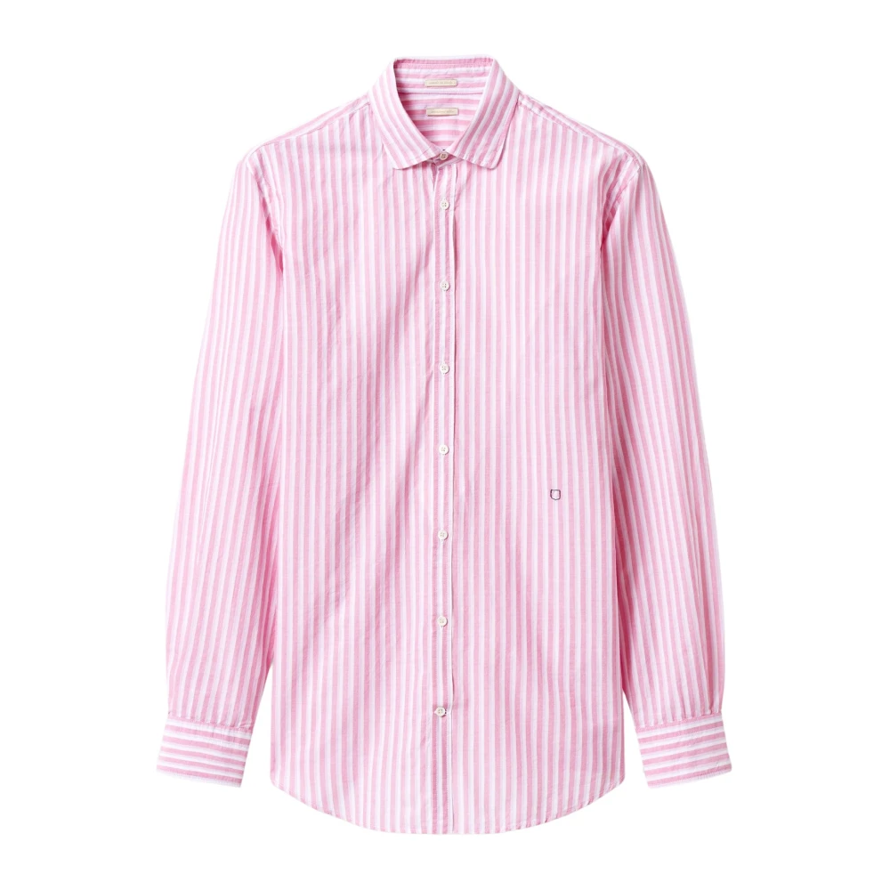 Massimo Alba Gewassen Katoenen Mousseline Shirt Klassieke Pasvorm Pink Heren