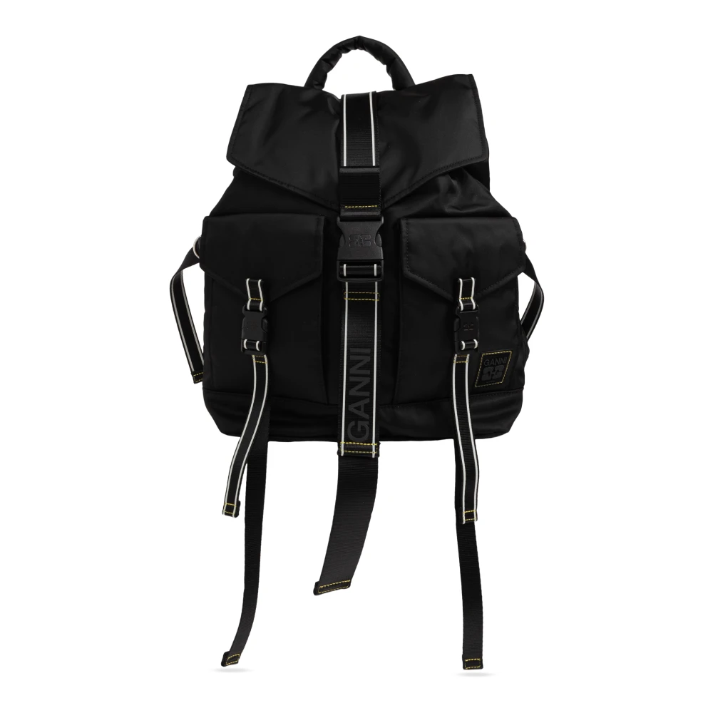 Ganni Black Backpack With Logo Patch - Female - Backpacks - One Size - Bags