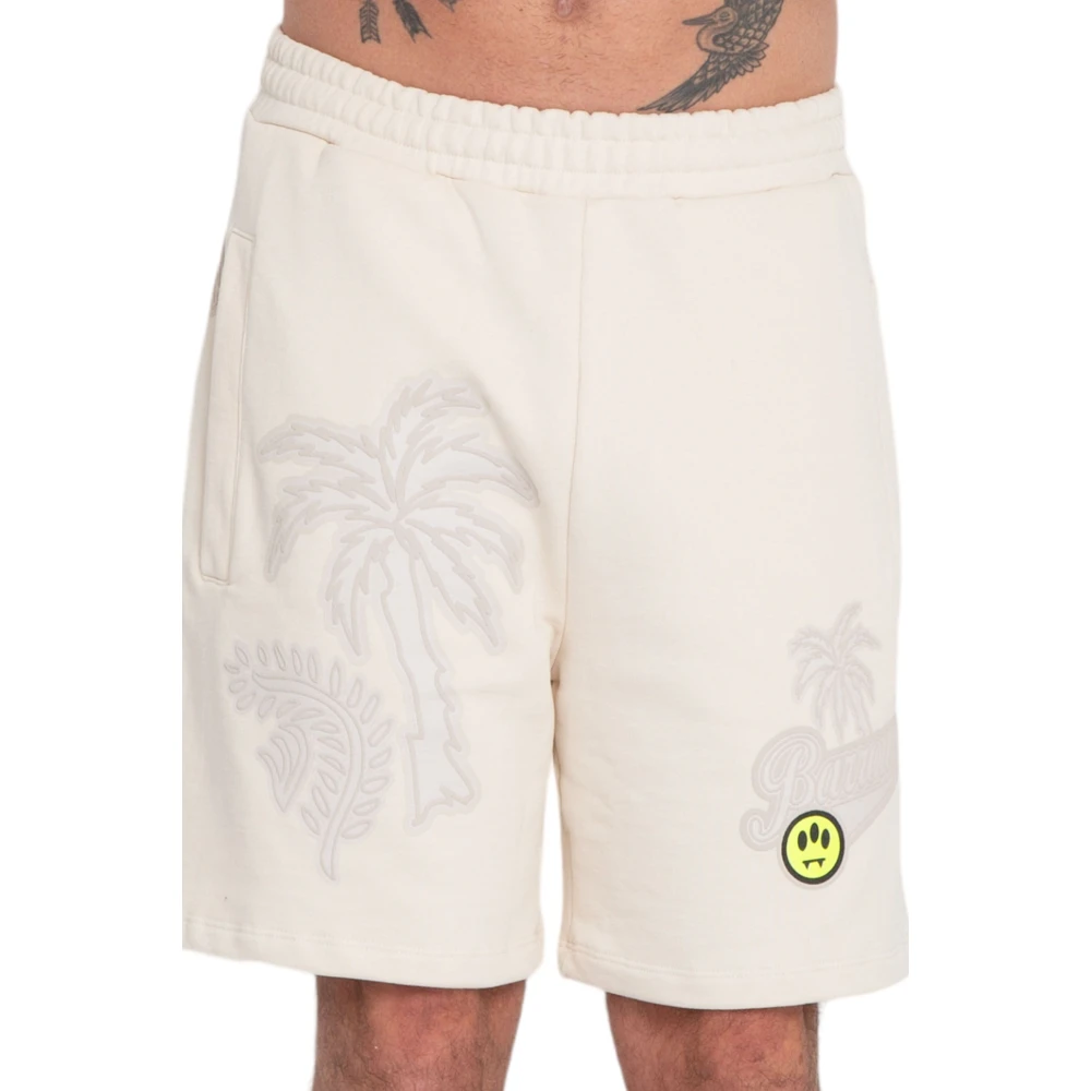 Barrow Palm Print Rubber Shorts Beige Heren