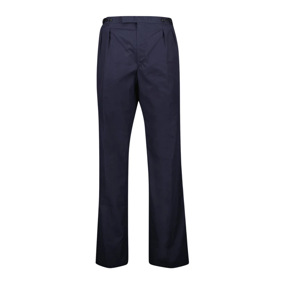 Prada Men's Blue Straight Trousers, M, Navy Cotton Straight Leg Trousers