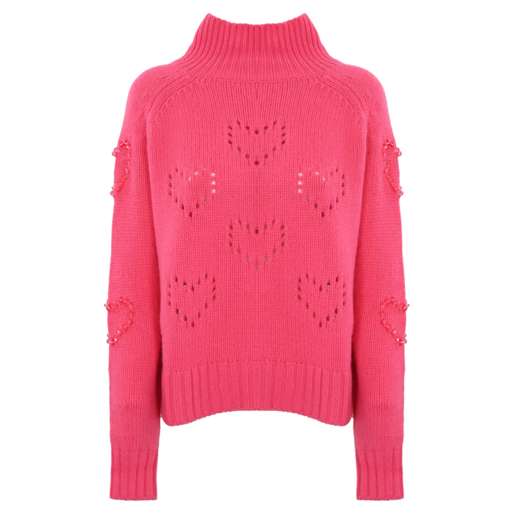 Mc2 Saint Barth Women's Pink Turtlenecks, L, Wool Jumper Heart Details