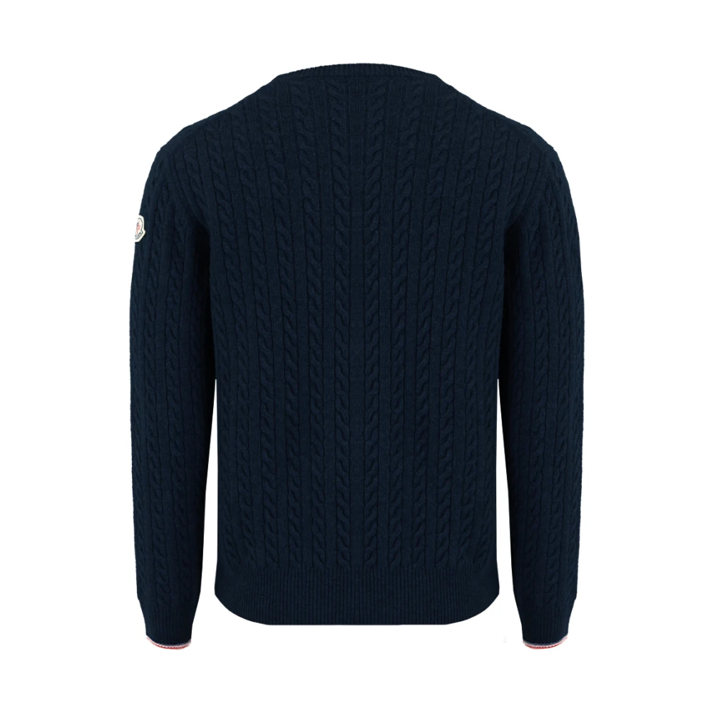 Moncler Cable-Knit Wool Jumper Blauw Blue Heren
