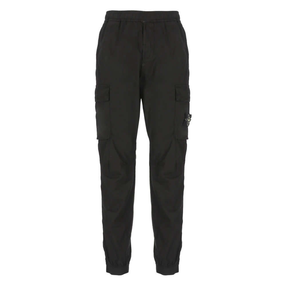 Stone Island Svarta Cargo Byxor Elastisk Midja Fickor Black, Herr