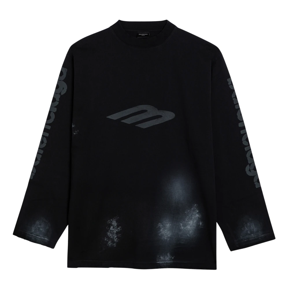 Balenciaga Lange mouw ronde hals T-shirt Black Heren