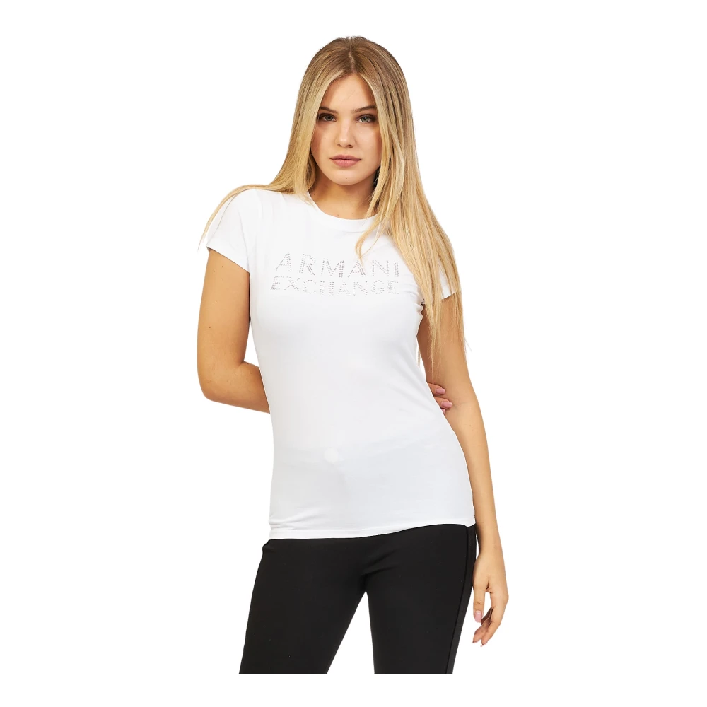 Armani Exchange Witte T-shirt met Strass Logo White Dames