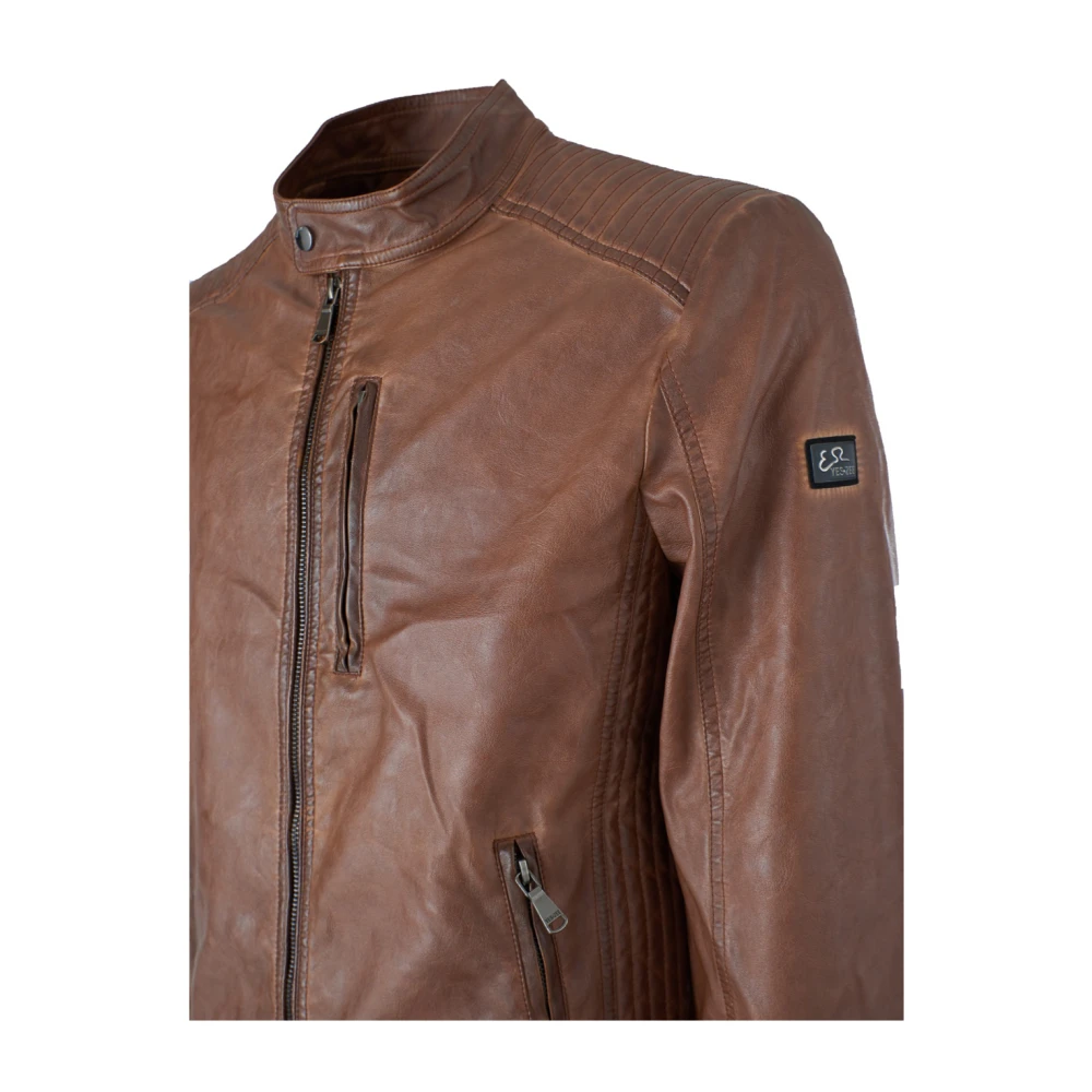 YES ZEE Bruine leren jas voor mannen Brown Heren