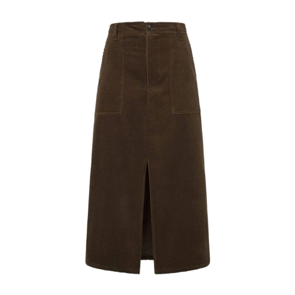 Pepe Jeans Corduroy Midi Rok met Voorzakken Brown Dames