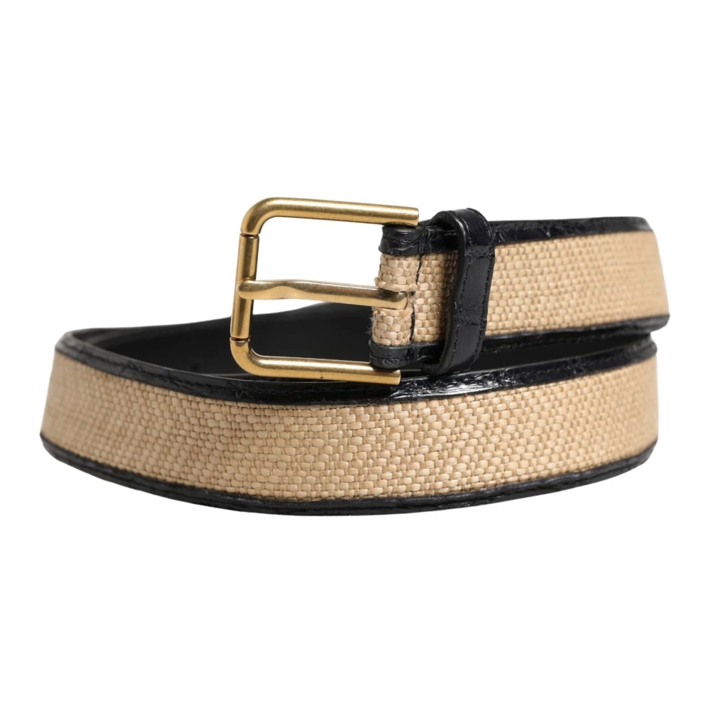 Dolce & Gabbana Men's Beige Braided Leather Metal Buckle Belt