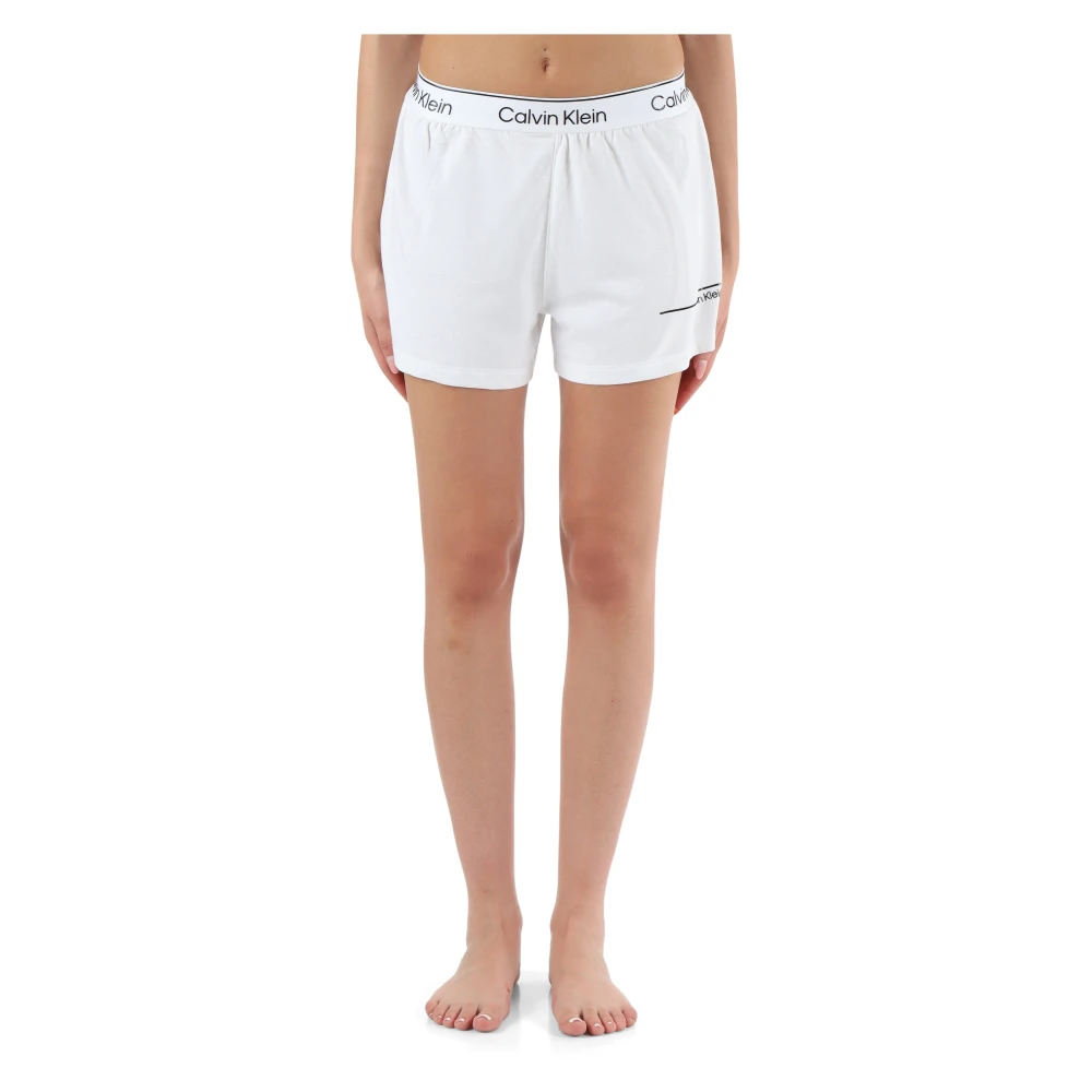 Calvin Klein Elastische taille Logo Print Shorts White Dames