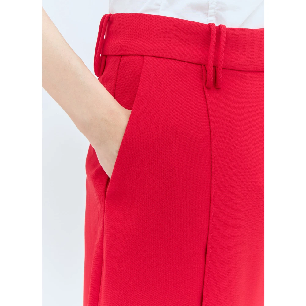 Ganni Gestikte Voorkant Geplooide Twill Broek Red Dames