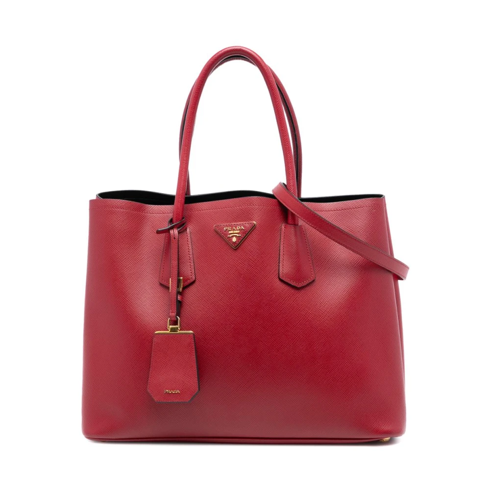 Prada Vintage Women's Red Pre-Owned Structu Leather Tote Bag