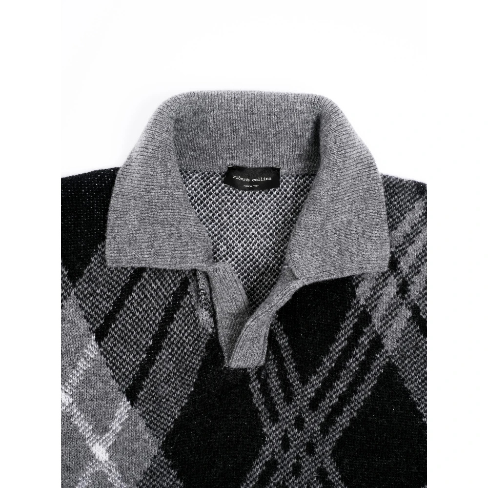 Roberto Collina Diamant Jacquard Polo Shirt Gray Heren